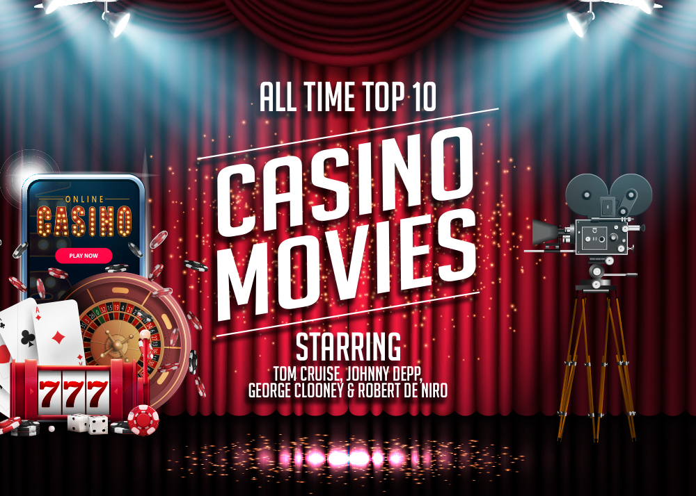 Enjoy a movie screen featuring a countdown of the best casino films of all time, highlighting memorable moments from cinematic history.